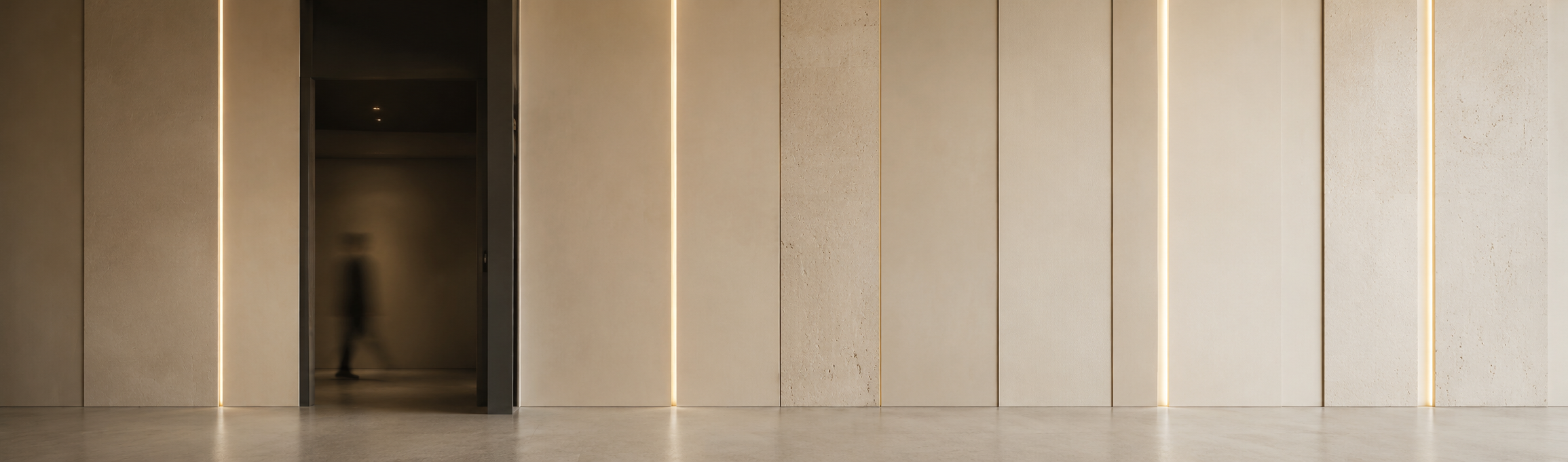 Minimal architectural wall with warm vertical lighting